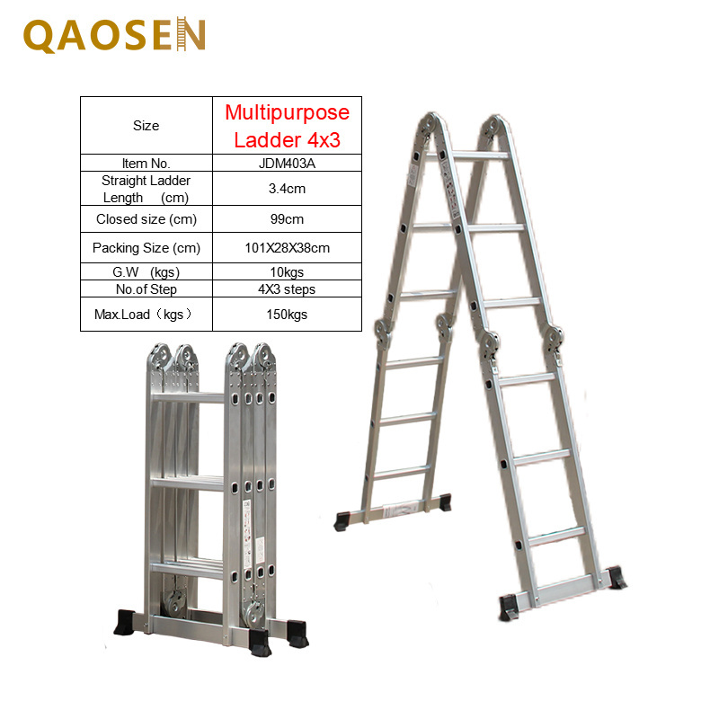 Small Hinge 4 fold ladder 12 steps Multifunctional Step Ladders