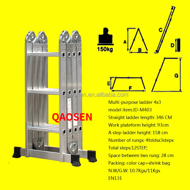 Small Hinge 4 fold ladder 12 steps Multifunctional Step Ladders