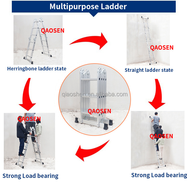 Small Hinge 4 fold ladder 12 steps Multifunctional Step Ladders