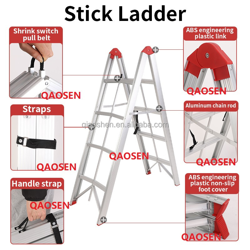 Stick Ladder Reachable Height Telesteps Folding Ladders Anti-Slip Pedal Aluminum Portable A Frame 3/4/5-Step Ladder Compact