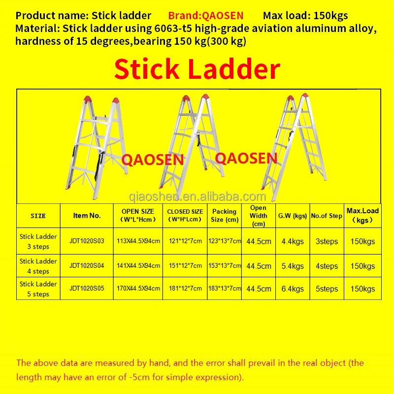 Stick Ladder Reachable Height Telesteps Folding Ladders Anti-Slip Pedal Aluminum Portable A Frame 3/4/5-Step Ladder Compact