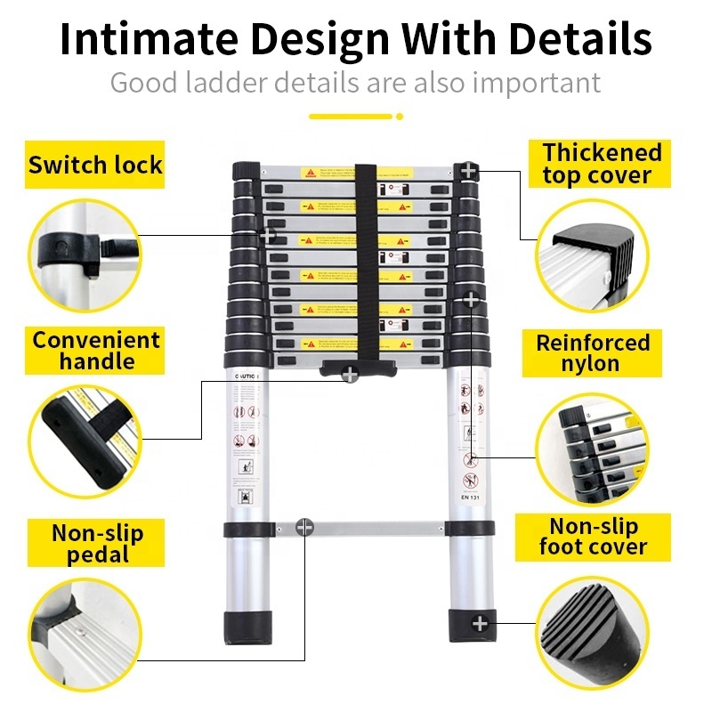 4.1m Single Telescopic Ladder Household Stable Ladder Stairs EN131