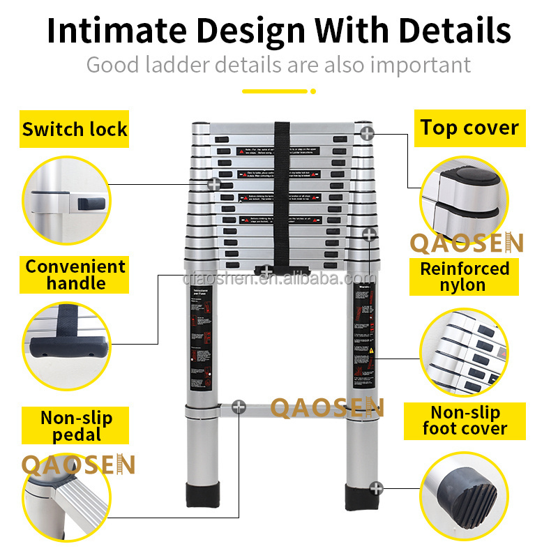 5.0M Full Aluminum Single Telescopic Ladder Warehouse Home Industry Ladder