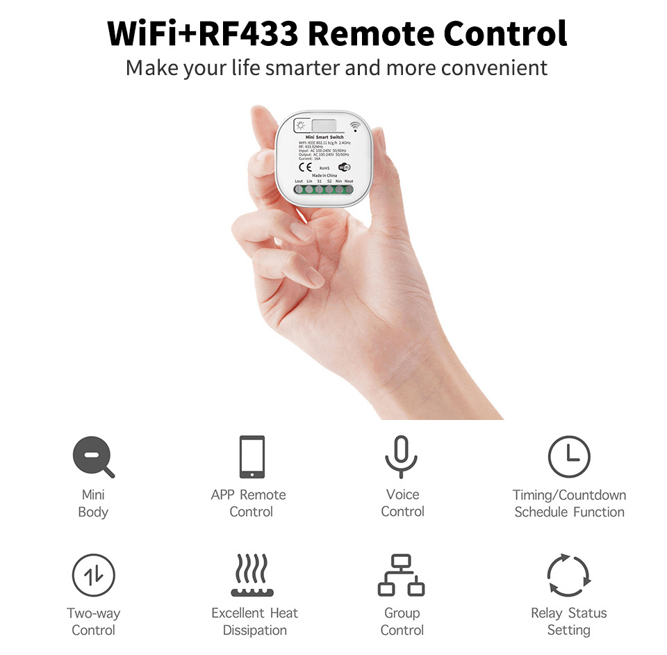 Factory Wholesale RF433 Smart WiFi Wireless Kinetic Switch No battery require Remote Control Switch Waterproof Wall Light Switch