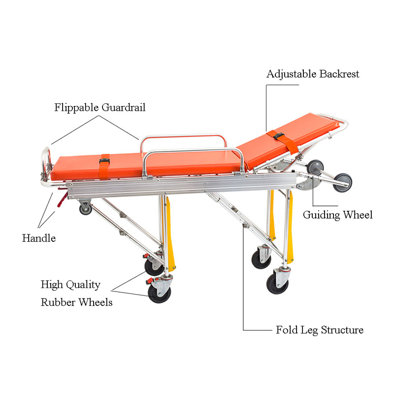 Hot Sale Automatic Loading Folding Emergency Equipment Medical Patient Trolley Hospital Ambulance Stretcher Bed