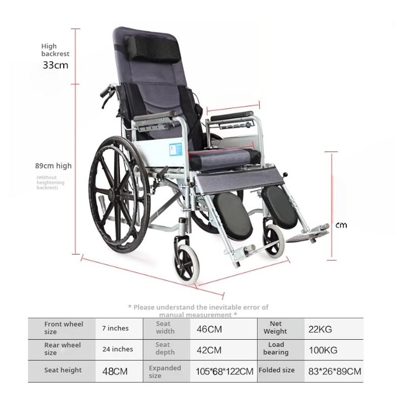 Foldable Motorized Handcycle Mobility Chair Manual wheelchair comfortable Steel Tube design full bed Wheelchair for sale price