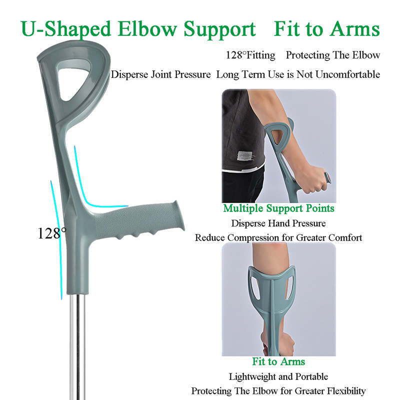 Wholesale Aluminium Single Hand Forearm Crutches Adjustable Elbow Underarm Walking Cane