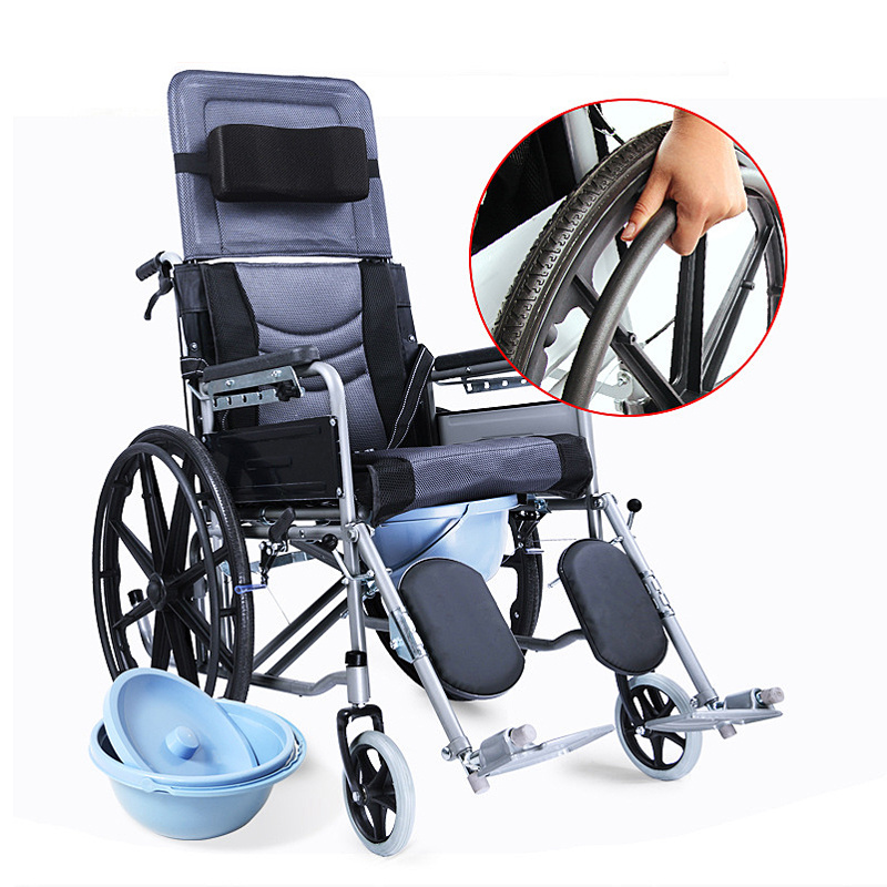 Medical Rehabilitation Nursing Manual Lift Seat Disability Assistance Vehicle Manual Reclining Commode Wheelchair with bedpan