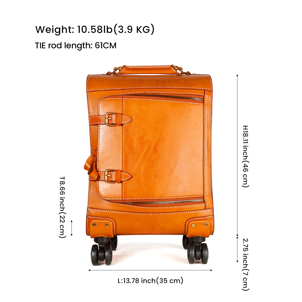 Unisex Vintage Genuine Leather Luggage Suitcase Multifunction Travel Spinner Wheel Trolley Suitcase with Style