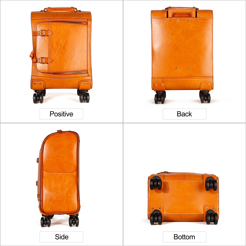 Unisex Vintage Genuine Leather Luggage Suitcase Multifunction Travel Spinner Wheel Trolley Suitcase with Style