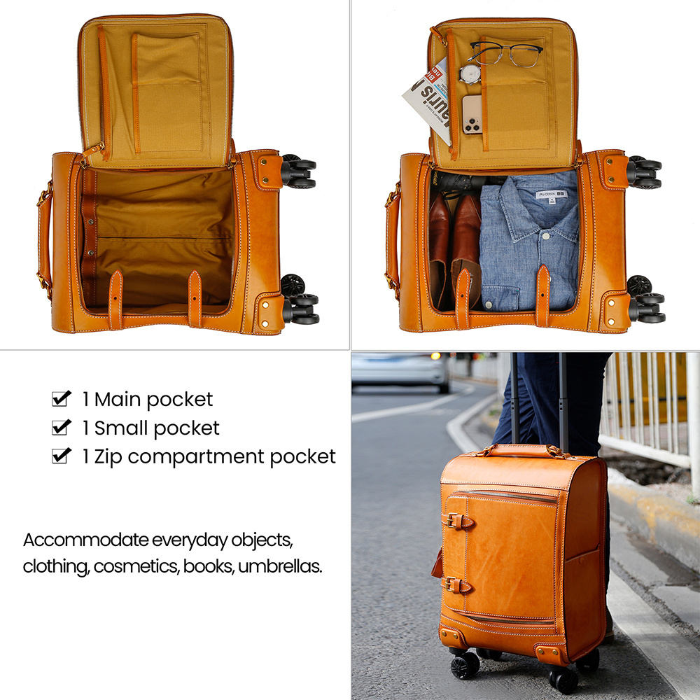 Unisex Vintage Genuine Leather Luggage Suitcase Multifunction Travel Spinner Wheel Trolley Suitcase with Style