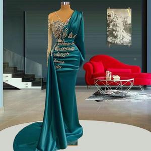 One Shoulder Satin Plus Size Evening Dresses 2024 Women Trumpet/Mermaid Handmade Beading Gowns