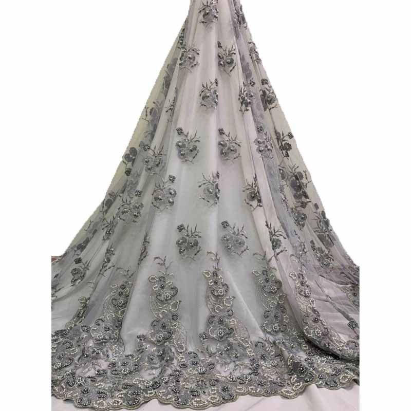 New Gray Beaded Mesh Fabric Plus Diamond Embroidery Black Embroidery Lace Fabric Thai Embroidery