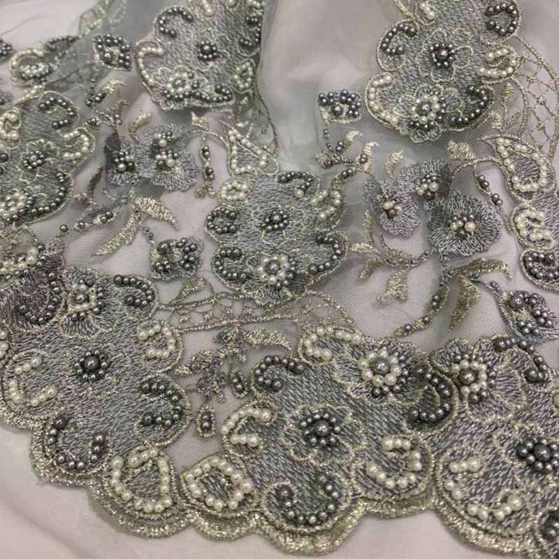 New Gray Beaded Mesh Fabric Plus Diamond Embroidery Black Embroidery Lace Fabric Thai Embroidery