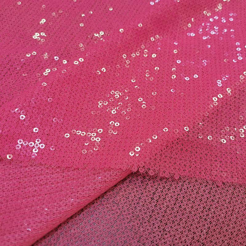 New Arrival Aztec Glitter Popular Flower 3mm Fuchsia Embroidery Sequin Mesh Tulle Net Tiled Fabric For Evening Clothes And Shoes