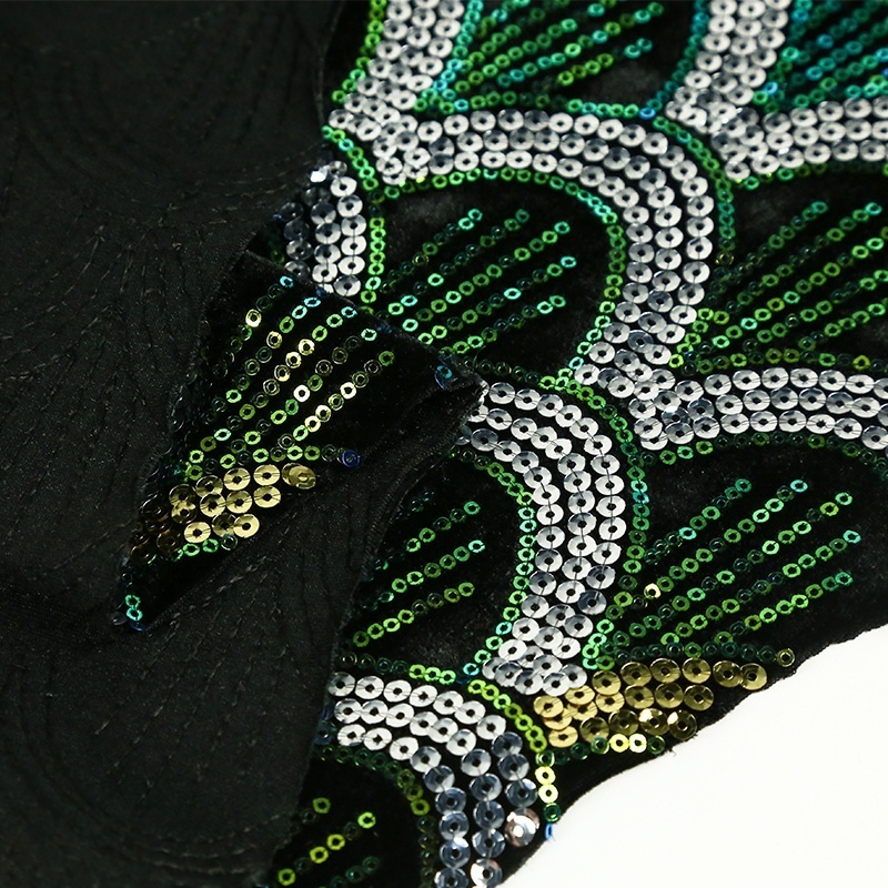 Custom sweet Africa bead embroidered velvet green sequin dress cloth lace fabric