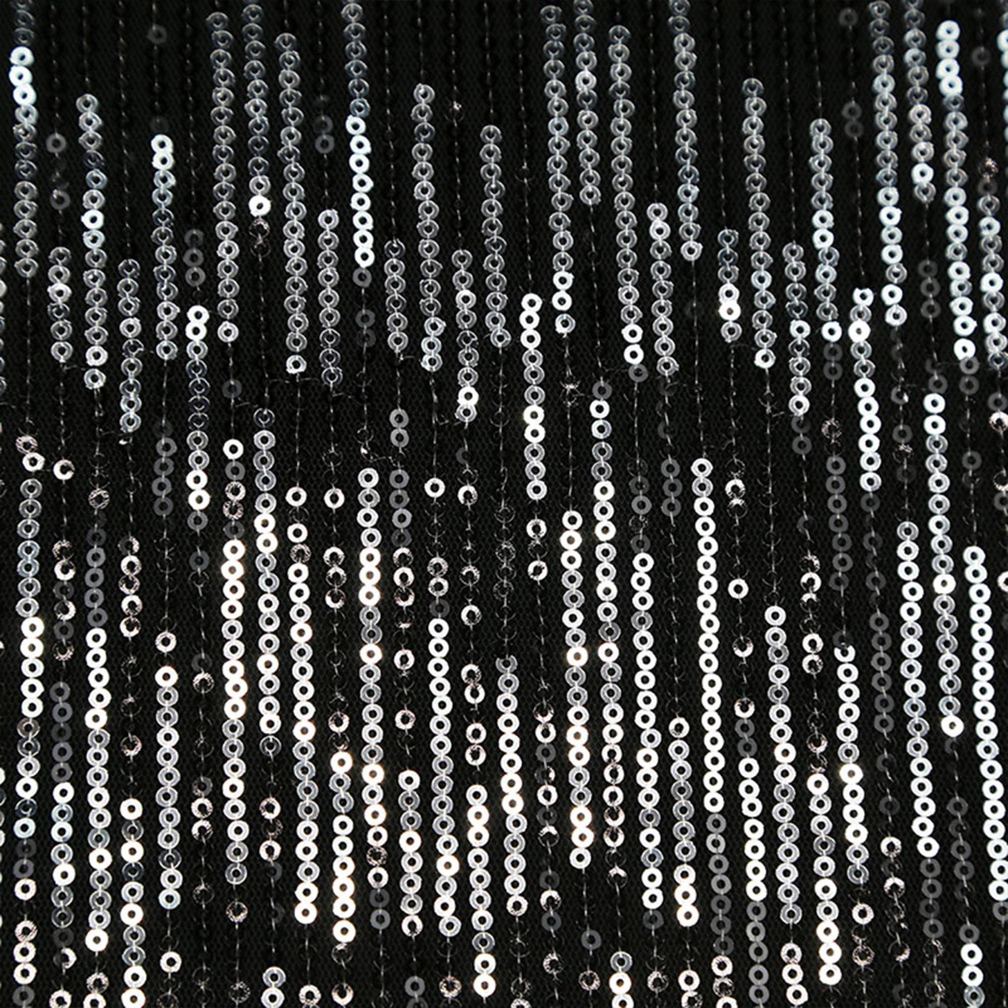 High Quality Newest Nigerian Beautiful Eco-friendly Shimmer Black Silver Stripes Embroidery Sequin Mesh Fabric By The Yard