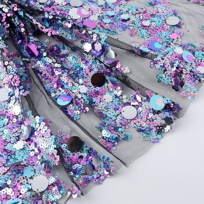 Fish Scale Silver Sequin Fabric Velvet Embroidery White Flannel Flat Mesh Flip Up Flocking Floral High Quality Multicolored