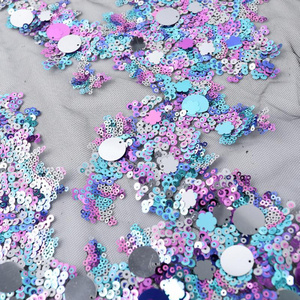 Fish Scale Silver Sequin Fabric Velvet Embroidery White Flannel Flat Mesh Flip Up Flocking Floral High Quality Multicolored