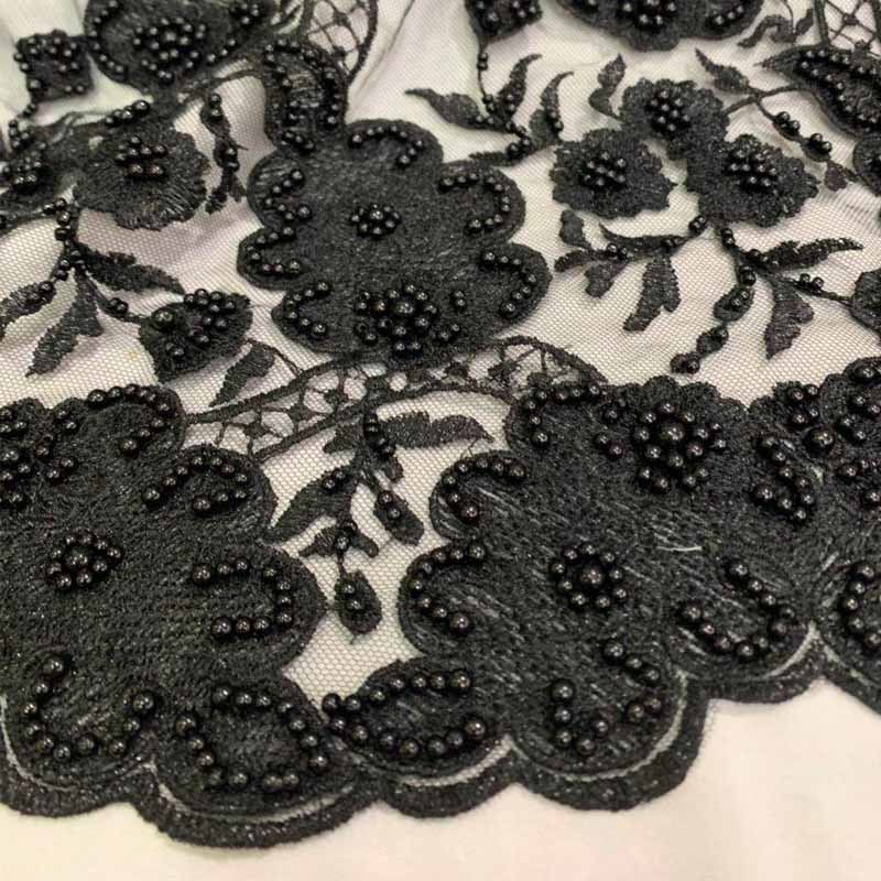 New Gray Beaded Mesh Fabric Plus Diamond Embroidery Black Embroidery Lace Fabric Thai Embroidery