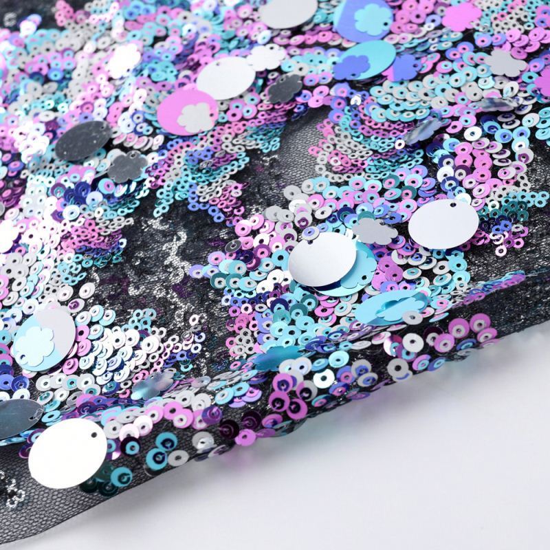 Fish Scale Silver Sequin Fabric Velvet Embroidery White Flannel Flat Mesh Flip Up Flocking Floral High Quality Multicolored