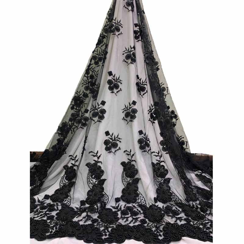 New Gray Beaded Mesh Fabric Plus Diamond Embroidery Black Embroidery Lace Fabric Thai Embroidery