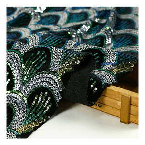 Custom sweet Africa bead embroidered velvet green sequin dress cloth lace fabric