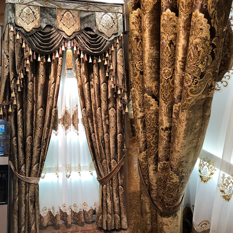 European-style brown flannel curtains finished palace luxury living room luxury atmosphere villa bedroom shading cloth