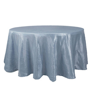 Hot Sell Polyester Embroidered Halloween Wedding Party Pintuck Tablecloth Dusty Blue Taffeta Crinkle Round Table Cloth Cover