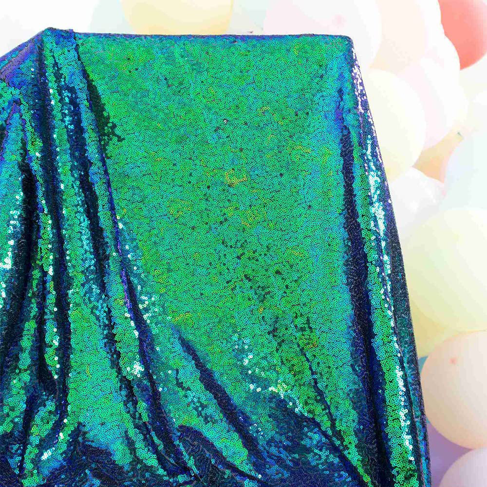 Cheap Embroidered Color Changing Casual Dress Sequin Fabrics 3mm Malachite Green Glitter Fabric