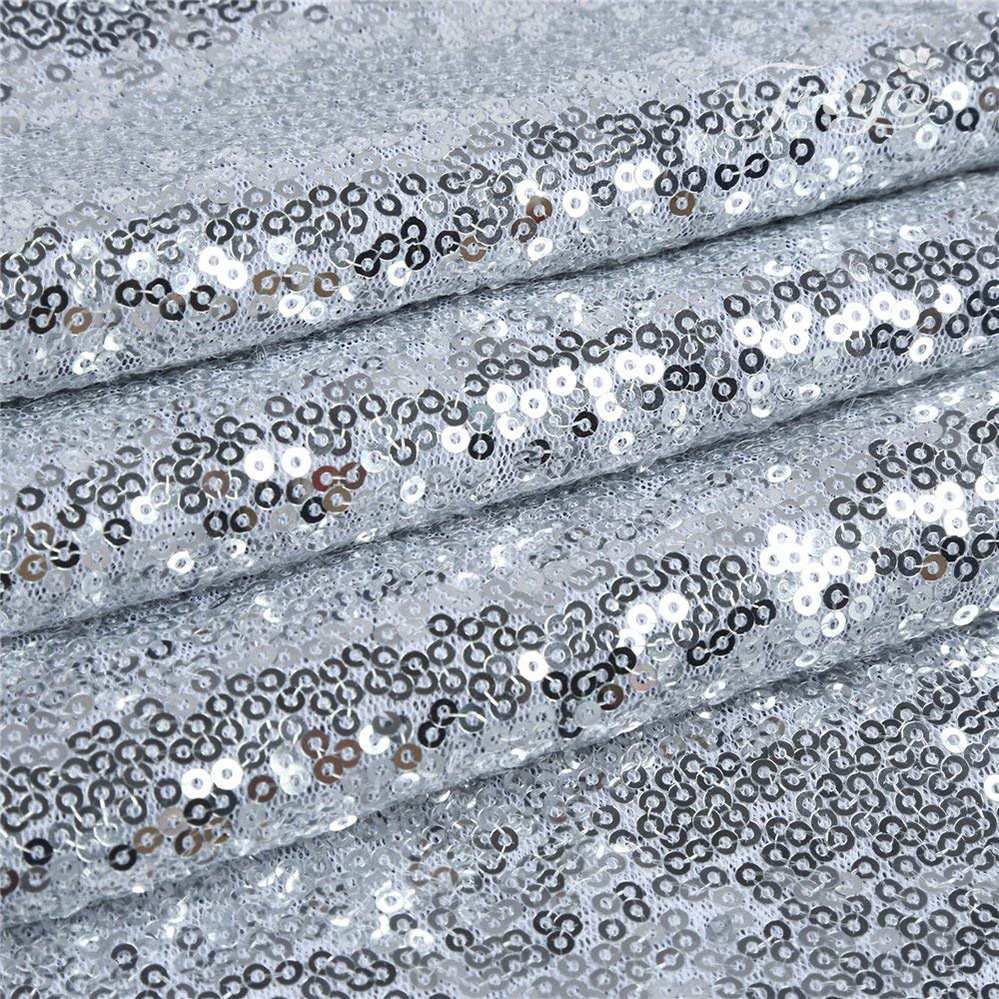 Cheap Fancy Beaded Tulle Mesh Lace Sequin Fabrics 3mm Silver Flash Fabric