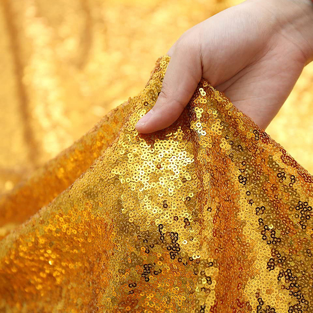 New Arrival Fashion Design Embroidery Woven Mesh 3mm Shimmer Gold Sequin Fabric