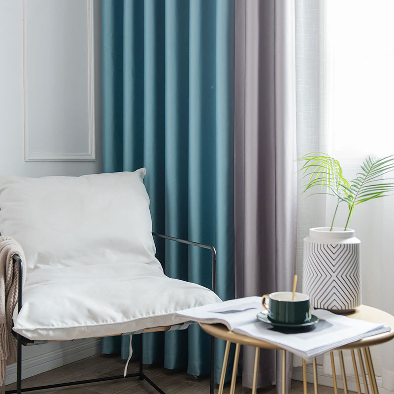 High Shading Blackout Window Plain Curtain Pocket Light Blue And Gray Patchwork Curtains For Bedroom 48 Inch Length 2 Panels