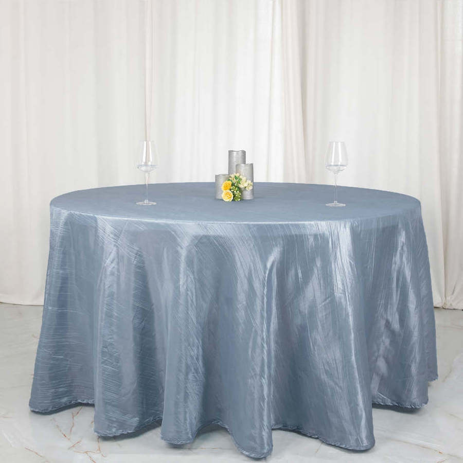 Hot Sell Polyester Embroidered Halloween Wedding Party Pintuck Tablecloth Dusty Blue Taffeta Crinkle Round Table Cloth Cover