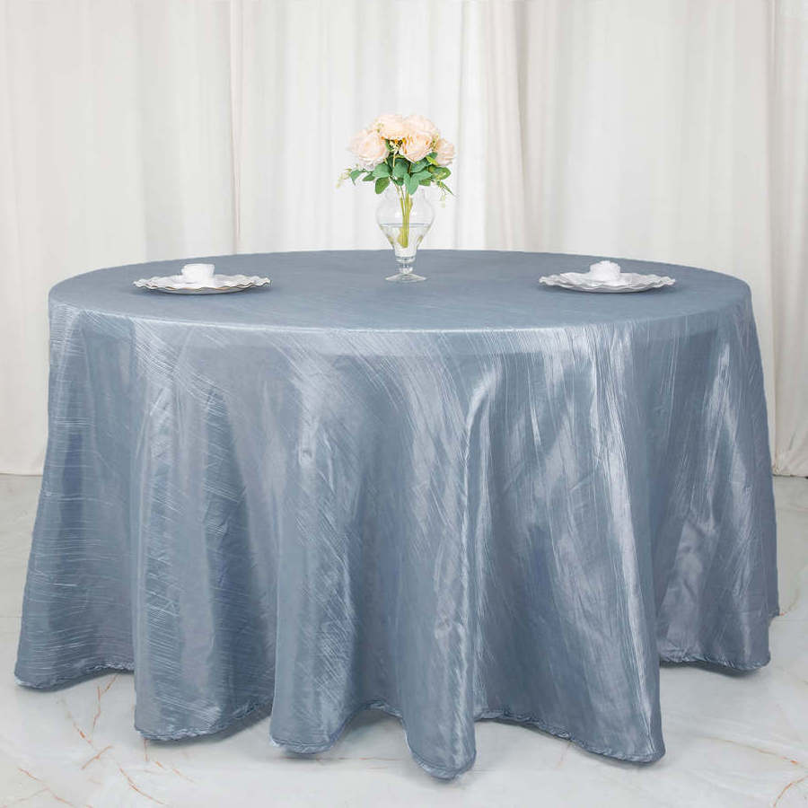 Hot Sell Polyester Embroidered Halloween Wedding Party Pintuck Tablecloth Dusty Blue Taffeta Crinkle Round Table Cloth Cover