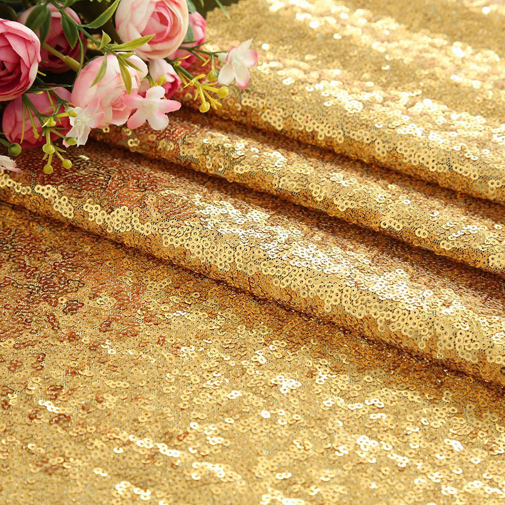 New Arrival Fashion Design Embroidery Woven Mesh 3mm Shimmer Gold Sequin Fabric