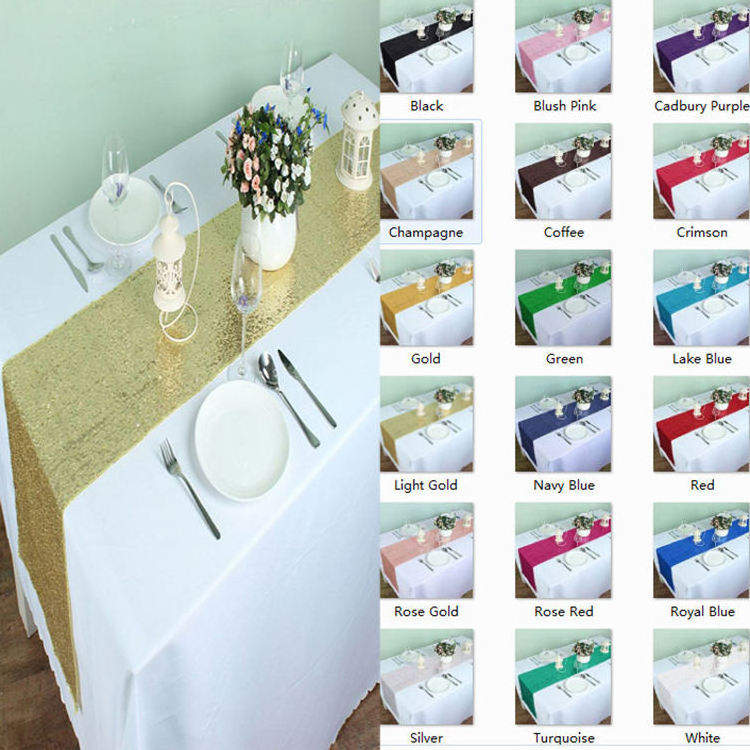 Wholesale Party Wedding Event Decorations Glitter 12 x 108 Inch Silver Sequin Table Runner