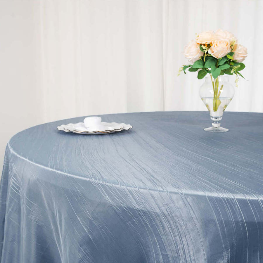 Hot Sell Polyester Embroidered Halloween Wedding Party Pintuck Tablecloth Dusty Blue Taffeta Crinkle Round Table Cloth Cover