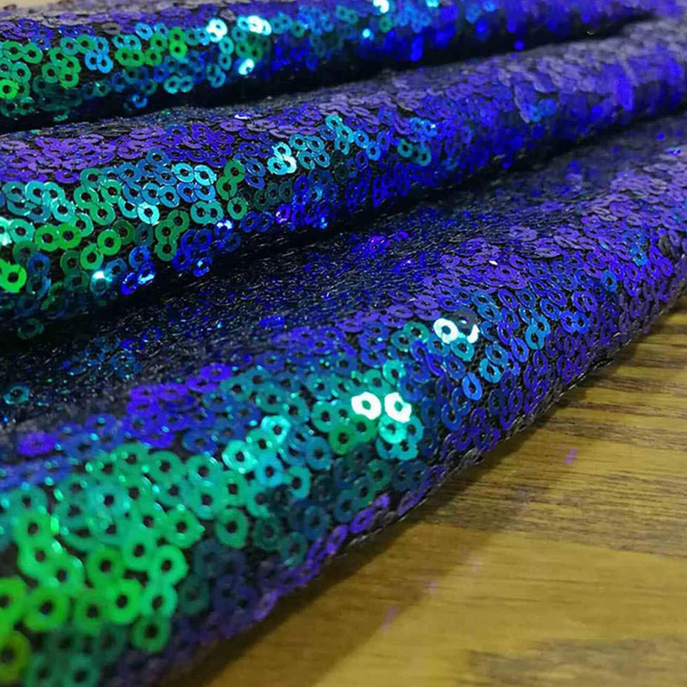 Cheap Embroidered Color Changing Casual Dress Sequin Fabrics 3mm Malachite Green Glitter Fabric