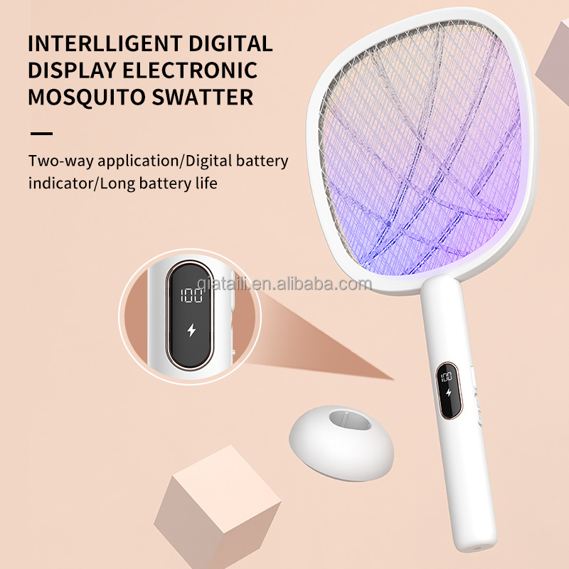 QIATAILI Tpye-C 2 in 1 Electric Fly Swatter KC Lithium Battery Bug Zapper Rechargeable Electronic Mosquitos Flies Killer