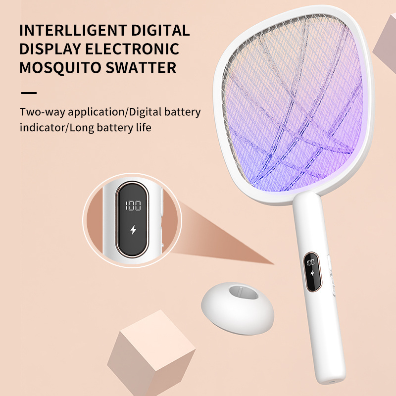 New Arrival 2 in 1 type C Battery Power display electric zapper rocket mosquito trap electric fly swatter mosquito zapper