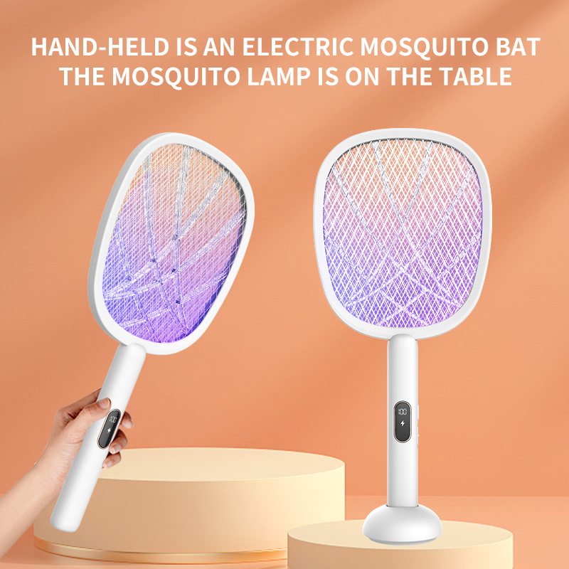 New Arrival 2 in 1 type C Battery Power display electric zapper rocket mosquito trap electric fly swatter mosquito zapper