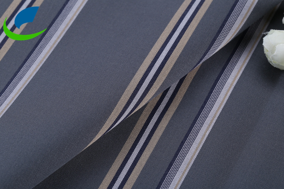 Breathable High Quality Twill Yarn Dyed Stripe Bamboo Stretch Woven Shirt Fabrics Wrinkle Free for Men's Suit Garment