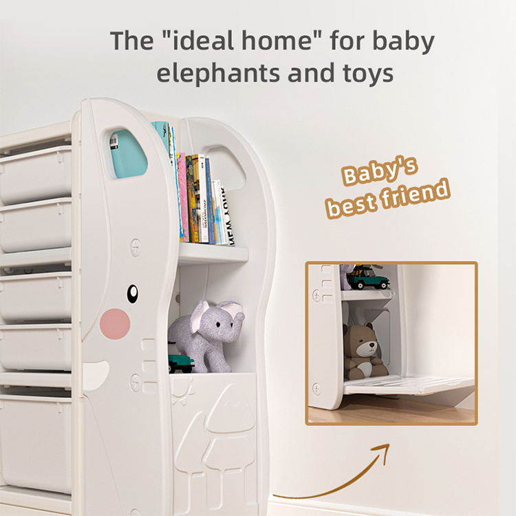 High Quality And Firm Children Toy Shelf Kids Baby Storage Clothes Cabinet Elephant Shaped Storage Cabinet Shelf