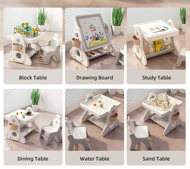 MIGO BEAR Kids Home Playroom Study Furniture Plastic Baby Coloring Play Desk Tool Storage Children Game Table Set