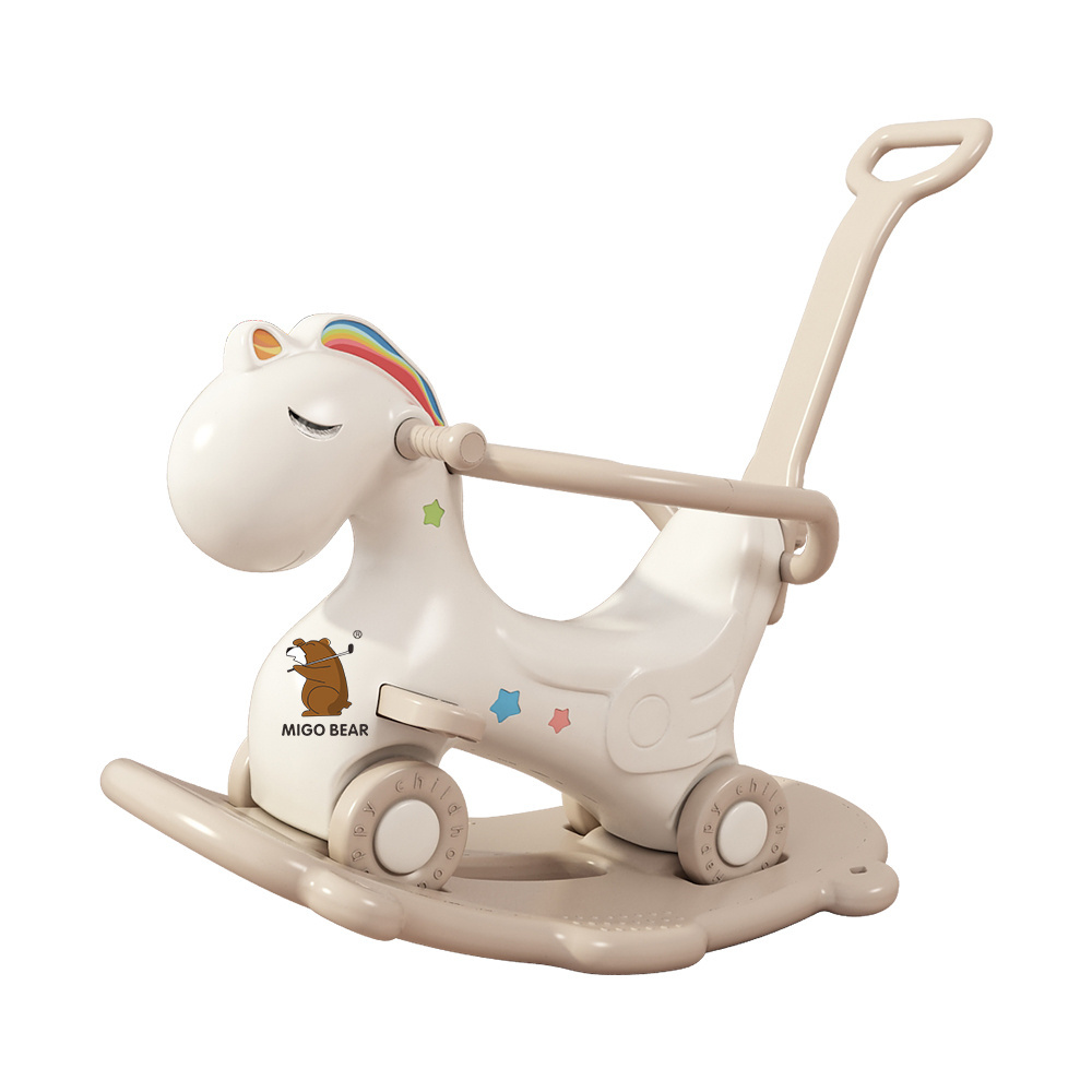 MIGO Bear Rocking Kids Chair Dual-Use Baby Stroller Walker Riding Toys Children's Plastic Multifunctional Rocking Horse