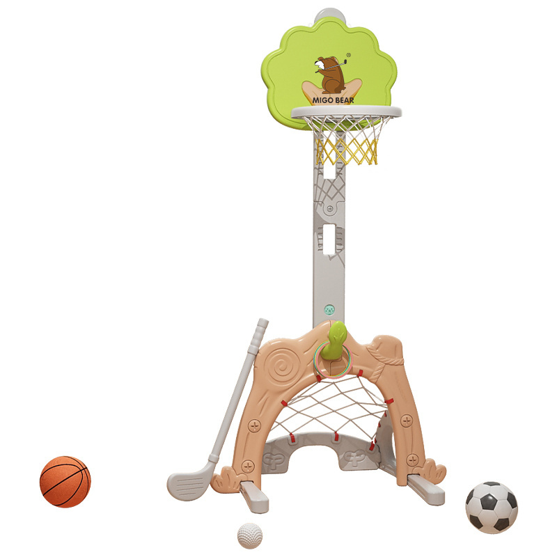 MIGO Bear Customize Baby Height Adjustable Toy Game Kids Outdoor Mini Foldable Basketball Hoop Portable Basketball Rim Stand