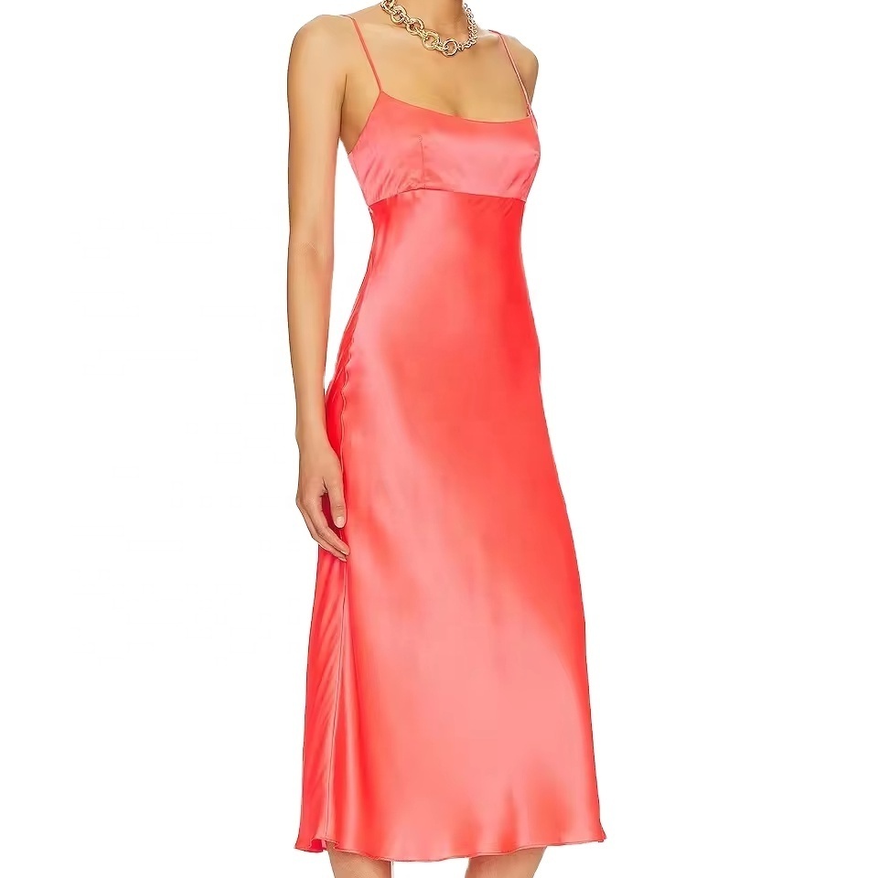 Fashion Custom Wholesale Cheap Satin Silk Sleeveless Backless Solid Color Long Dress