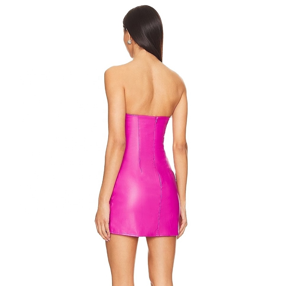 Solid Color Backless Tube Casual Sleeveless Bodycon Collarless PU Leather Sexy Dress