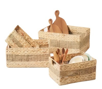 Wholesale 4 Pcs Wicker Water Hyacinth Mixed Sea Sea Sedge Set Old House Basket Decoration